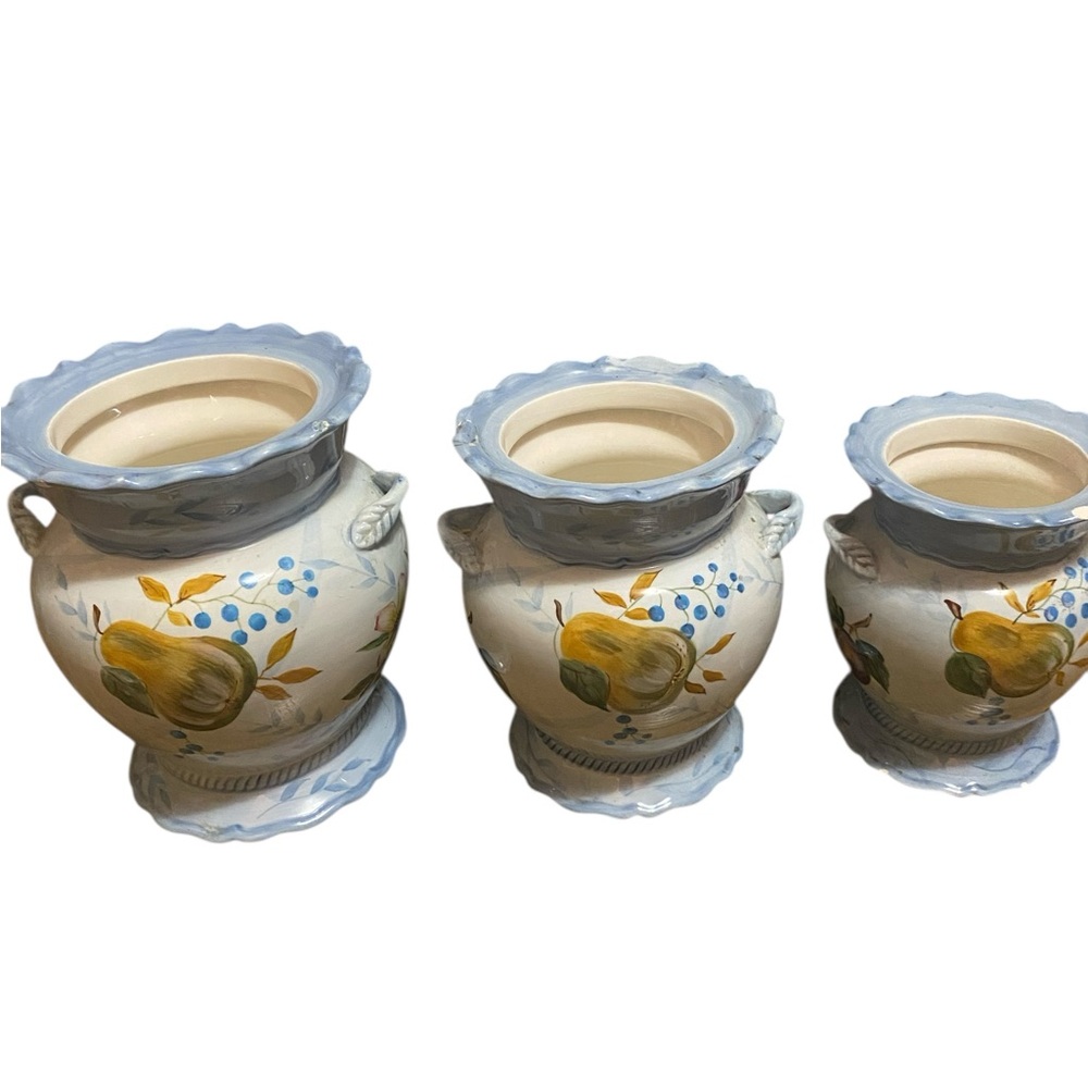 Capriware Light Blue Hand-Painted Fruit Ceramic Jar/Canister/ vase 9” W/o lid